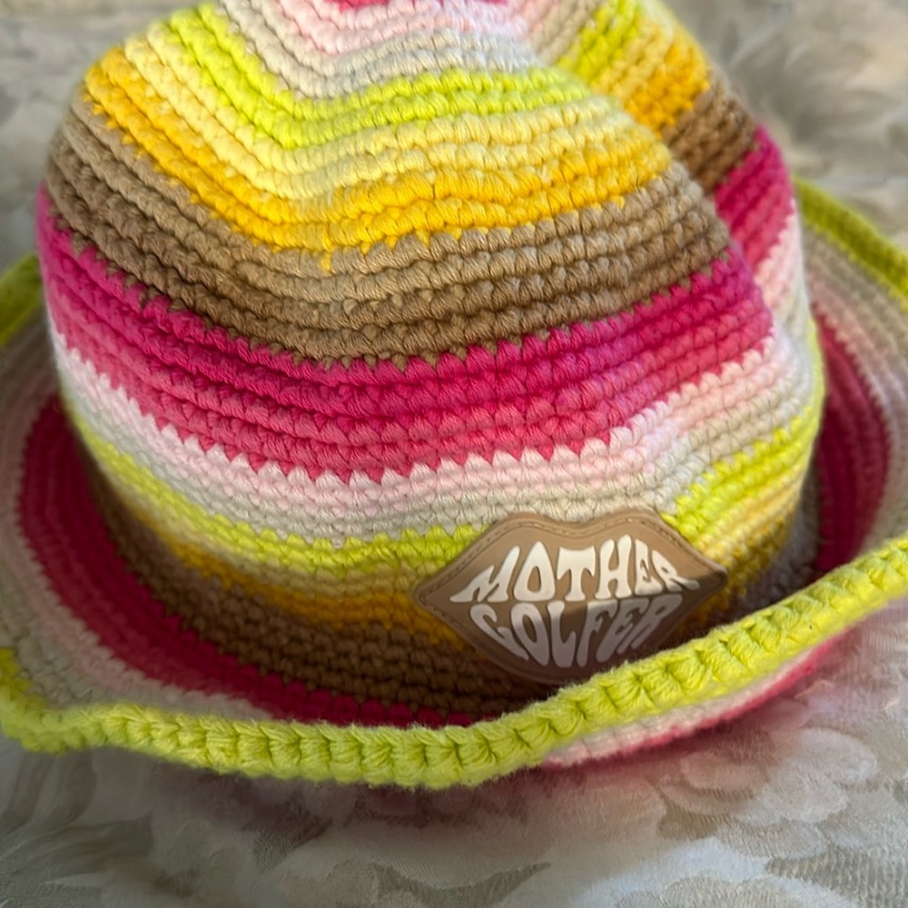 NEW G/FORE Limited Edition Striped Crochet 'Mother Golfer' Bucket Hat Pink $155